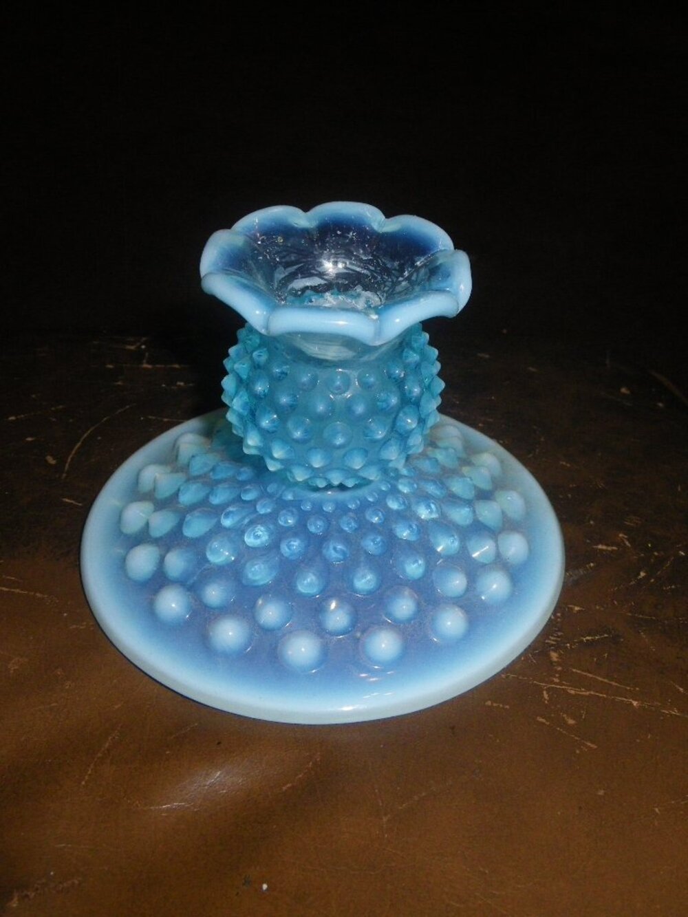 Vintage Blue Beveled Glass Candle Stick Holder